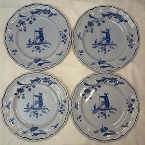4 Longchamp Moustiers French faience luncheon plates. Never used Retired
